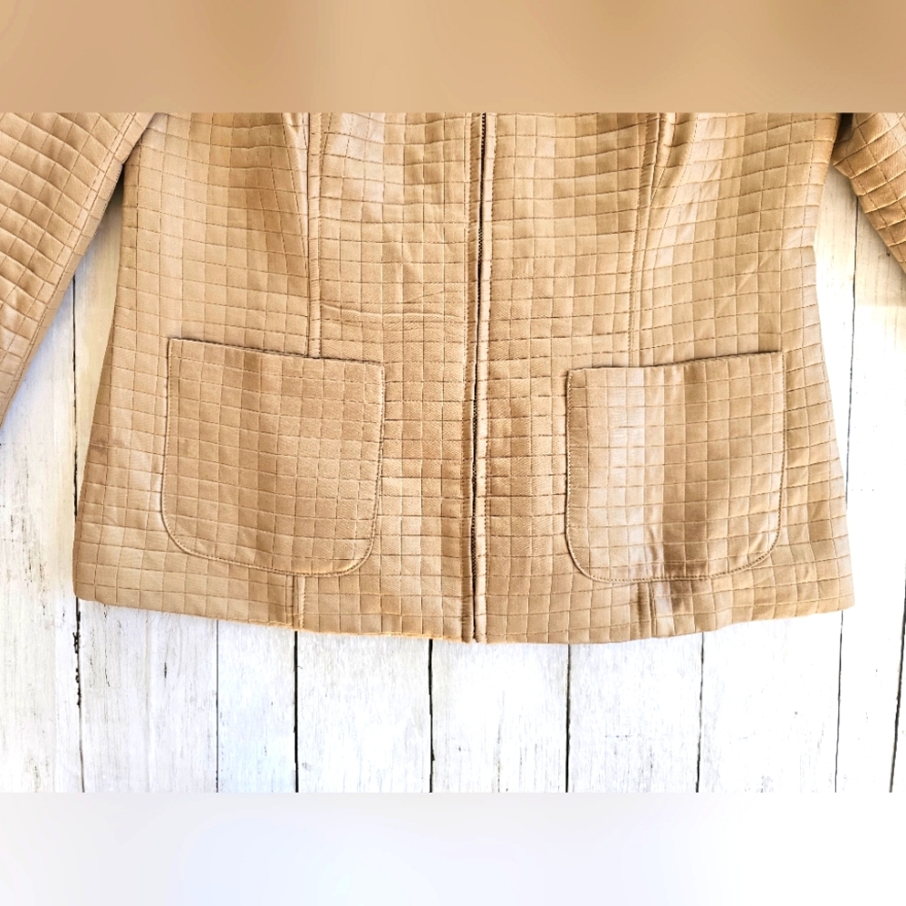 Valerie Stevens Luxury Quilted Gold Metallic Zip up Blazer Jacket Coat Pockets - Picture 4 of 13